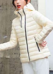 Art White Stand Collar Hooded Zip Up Pockets Duck Down Puffer Jacket Winter GK-DJK220830