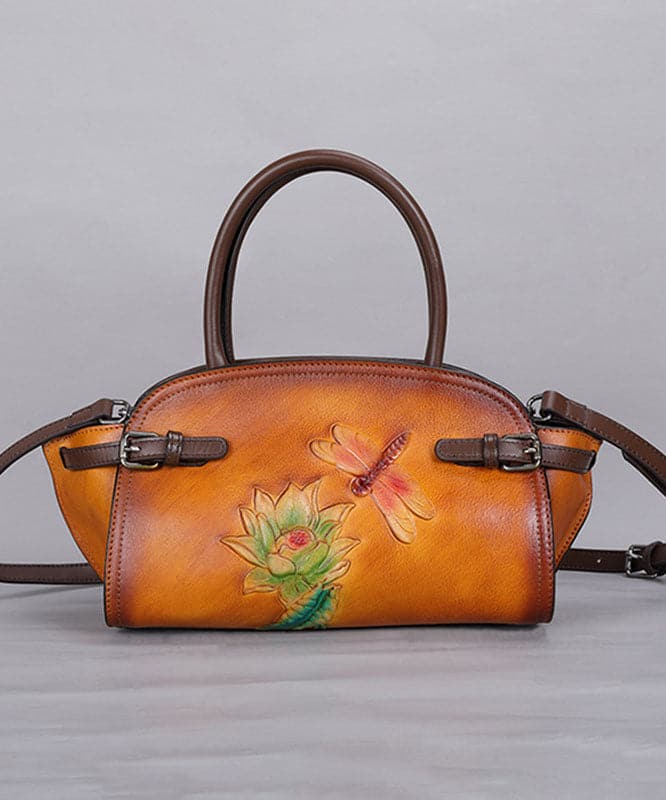 Art Yellow Floral Paitings Calf Leather Messenger Bag ZPBAG-BGS220209