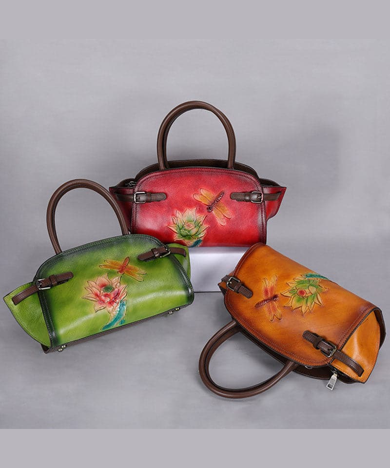 Art Yellow Floral Paitings Calf Leather Messenger Bag ZPBAG-BGS220209