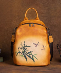 Art Yellow Print Paitings Calf Leather Backpack Bag BGS211230