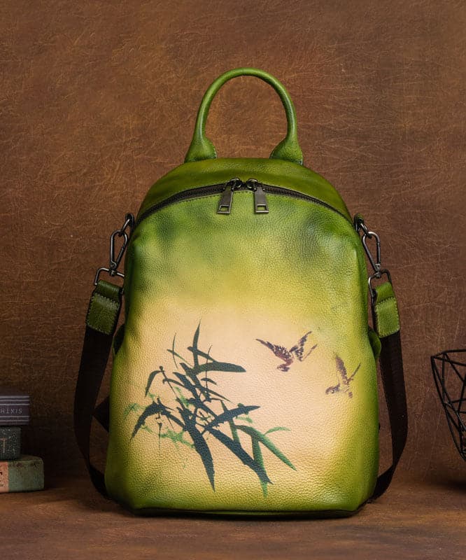 Art Yellow Print Paitings Calf Leather Backpack Bag BGS211230