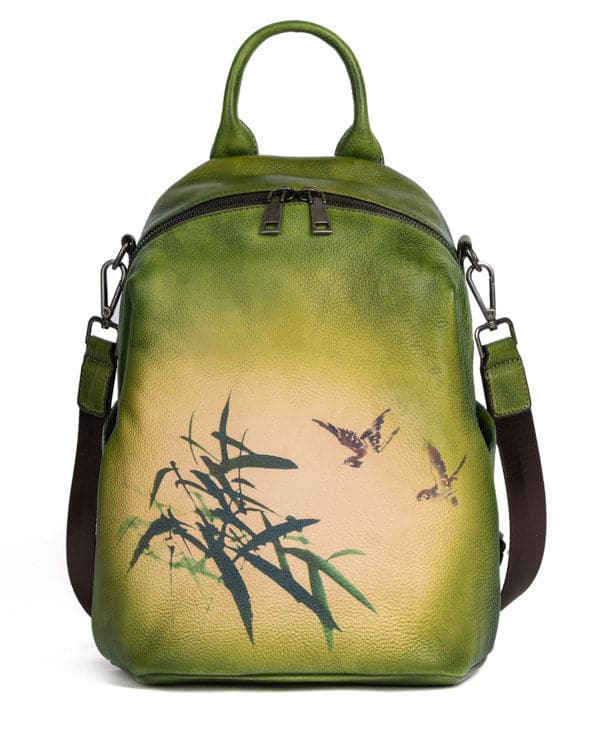 Art Yellow Print Paitings Calf Leather Backpack Bag BGS211230