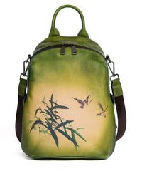 Art Yellow Print Paitings Calf Leather Backpack Bag BGS211230