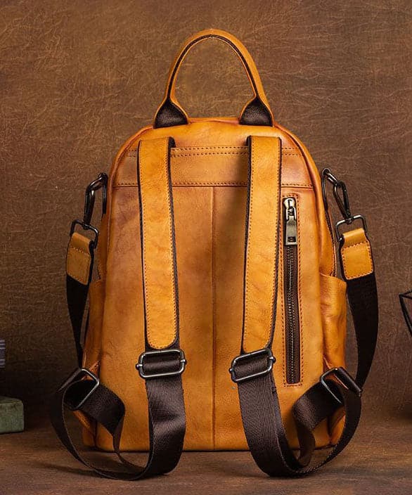 Art Yellow Print Paitings Calf Leather Backpack Bag BGS211230