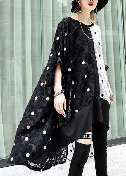 Art black dotted chiffon dresses Online Shopping patchwork asymmetric Robe Summer Dress AT-SDM190411