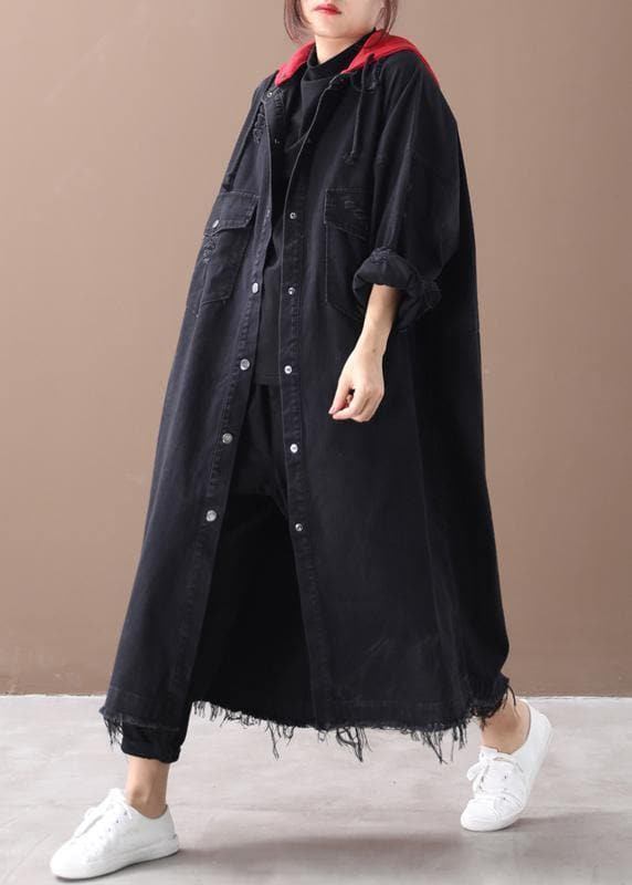 Art denim black Plus Size clothes Shirts hooded Button Down coats WG-TCT191018