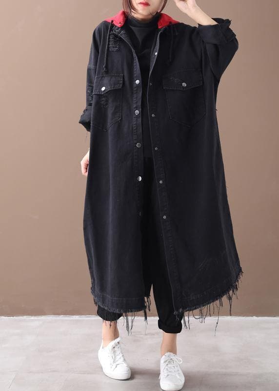 Art denim black Plus Size clothes Shirts hooded Button Down coats WG-TCT191018