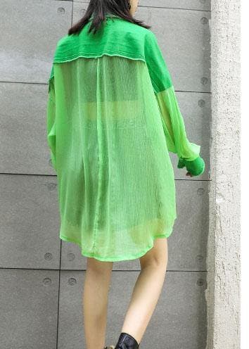 Art green chiffon patchwork tops women blouses big pockets tunic summer blouses AT-LTP190717