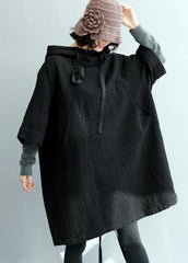 Art hooded pockets fall tunic pattern Tops black blouses FDM201026