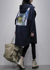 Art hooded zippered Fashion crane coats blue Plus Size Clothing coats TCT201207