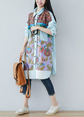 Art light Blue pockets side open Print denim shirt Dresses Spring YSBS-FDM220121