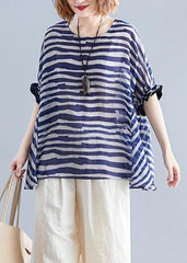 Art o neck Batwing Sleeve clothes Work Outfits blue striped blouse STP200409