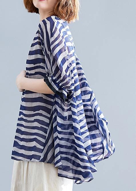 Art o neck Batwing Sleeve clothes Work Outfits blue striped blouse STP200409