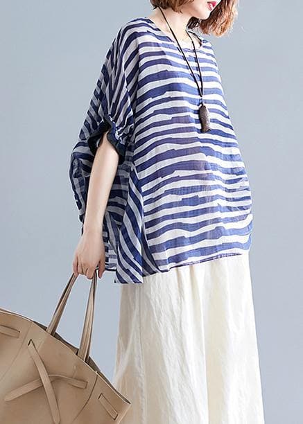 Art o neck Batwing Sleeve clothes Work Outfits blue striped blouse STP200409