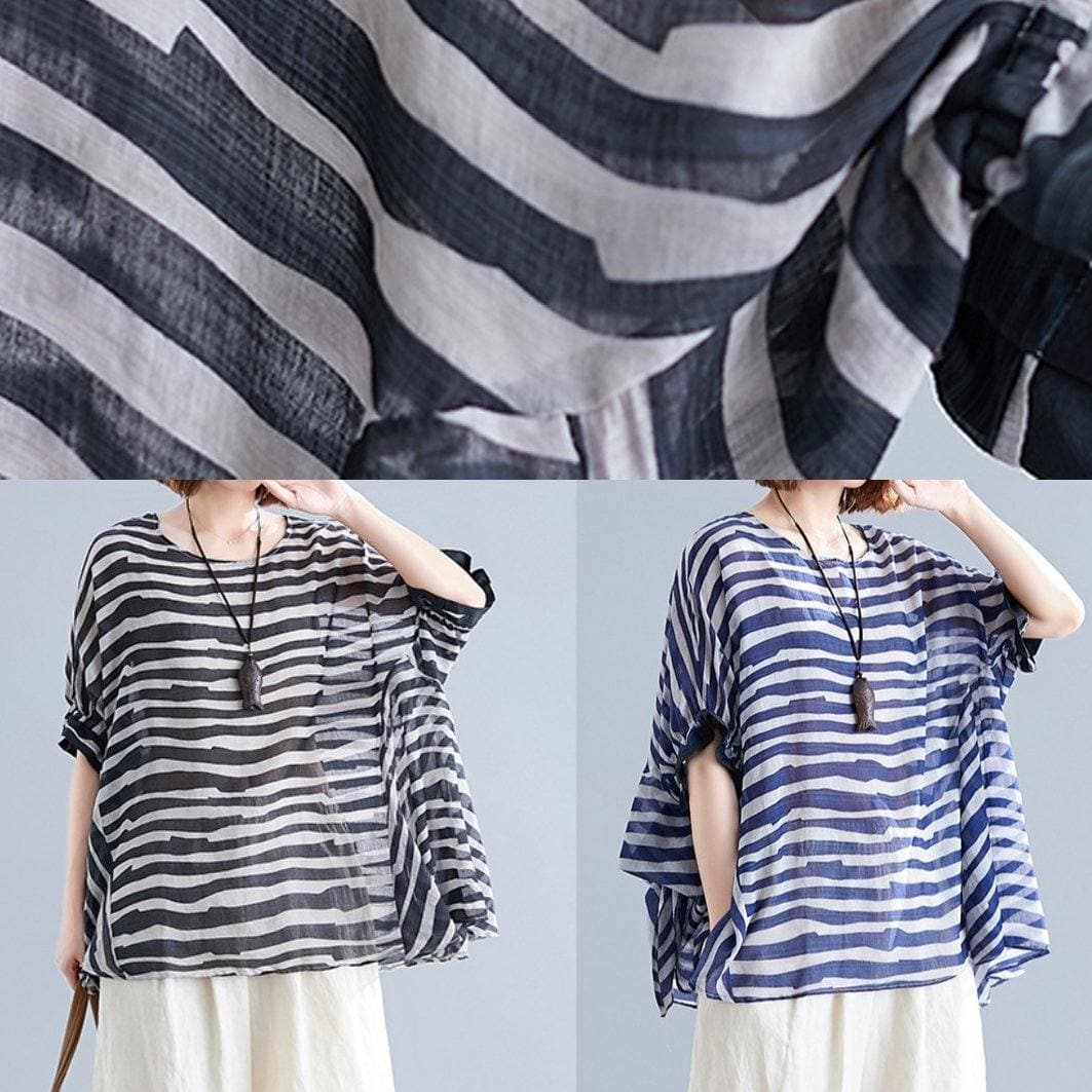 Art o neck Batwing Sleeve clothes Work Outfits blue striped blouse STP200409