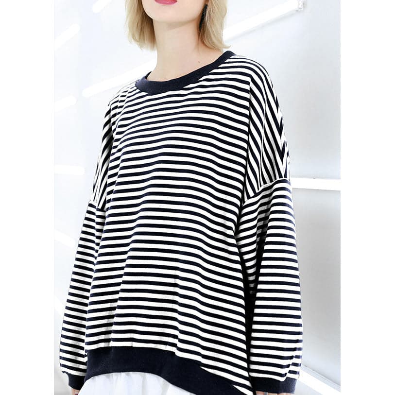 Art o neck Batwing Sleeve cotton fine Sewing striped silhouette top AT-LTP190115