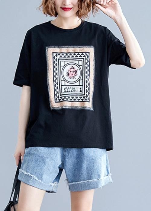 Art o neck cotton clothes For Women Tunic black Geometric blouses STP200409