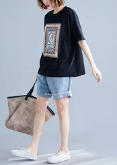 Art o neck cotton clothes For Women Tunic black Geometric blouses STP200409