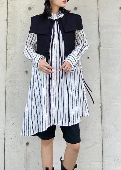 Art striped clothes lapel Button Down Dresses long shirt AT-LTP201014