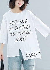 Art white Letter cotton box top o neck half sleeve cotton top STP200409