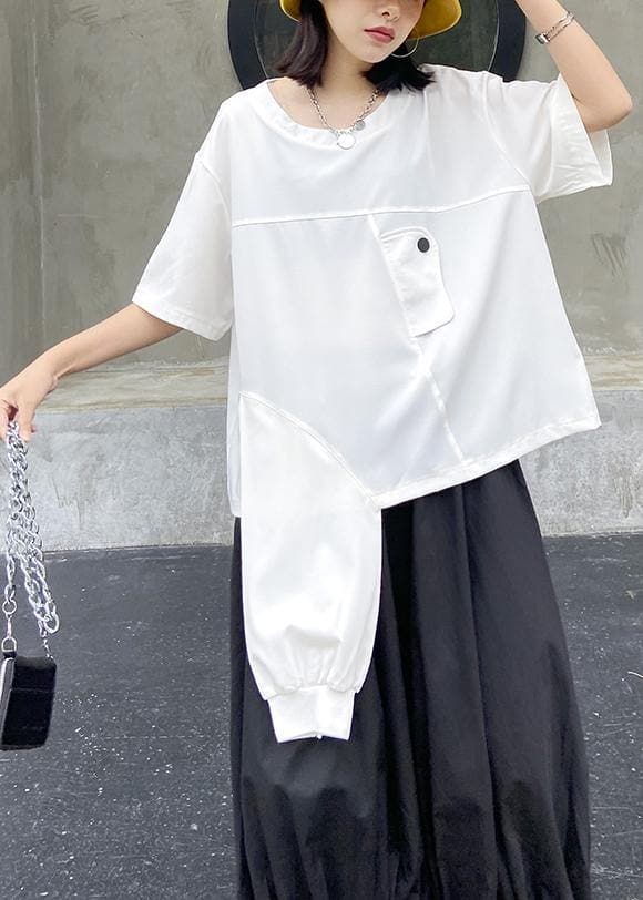 Art white Tunic o neck asymmetric oversized summer top AT-STP200508