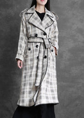 Art white plaid fine trench coat Gifts Notched back side open outwears TCT191115