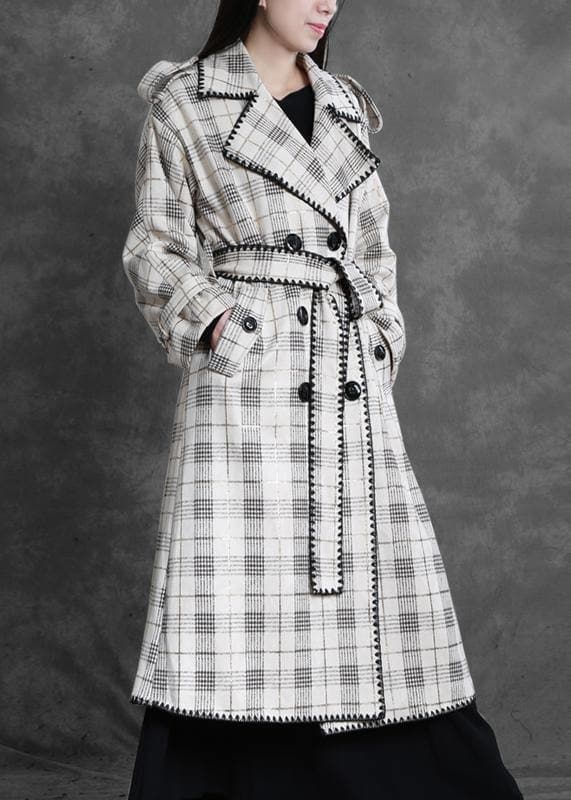 Art white plaid fine trench coat Gifts Notched back side open outwears TCT191115