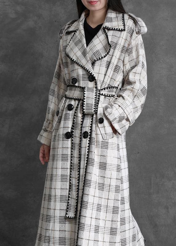 Art white plaid fine trench coat Gifts Notched back side open outwears TCT191115