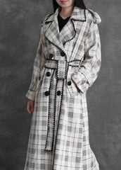 Art white plaid fine trench coat Gifts Notched back side open outwears TCT191115