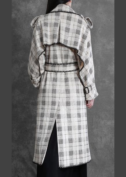 Art white plaid fine trench coat Gifts Notched back side open outwears TCT191115