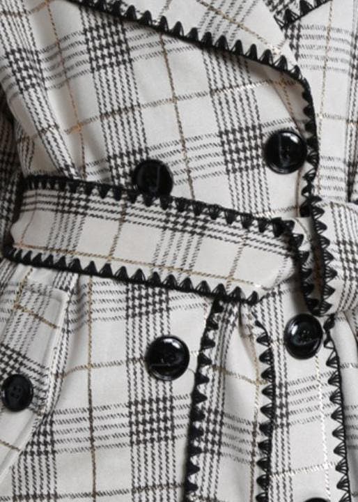 Art white plaid fine trench coat Gifts Notched back side open outwears TCT191115