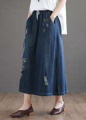 Art Navy Embroideried Hole Summer Denim Skirt GK-SKTS210715