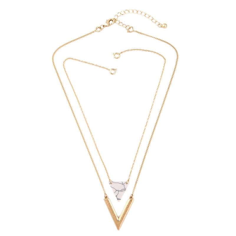 Artificial Marble Triangle Pendant Multi-Layer Necklaces Charm Jewelry KMOS0400 Touchy Style