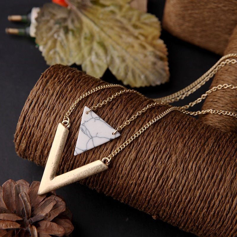 Artificial Marble Triangle Pendant Multi-Layer Necklaces Charm Jewelry KMOS0400 Touchy Style