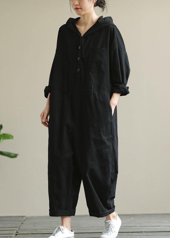 Artistic hooded black all-match long-sleeved casual nine-point jumpsuit dylinoshop