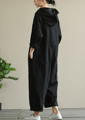 Artistic hooded black all-match long-sleeved casual nine-point jumpsuit dylinoshop