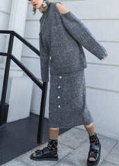 Autumn Knitted Gray Set Women's Two-piece Skirt New Sweater Skirt Set AT-NTP191023