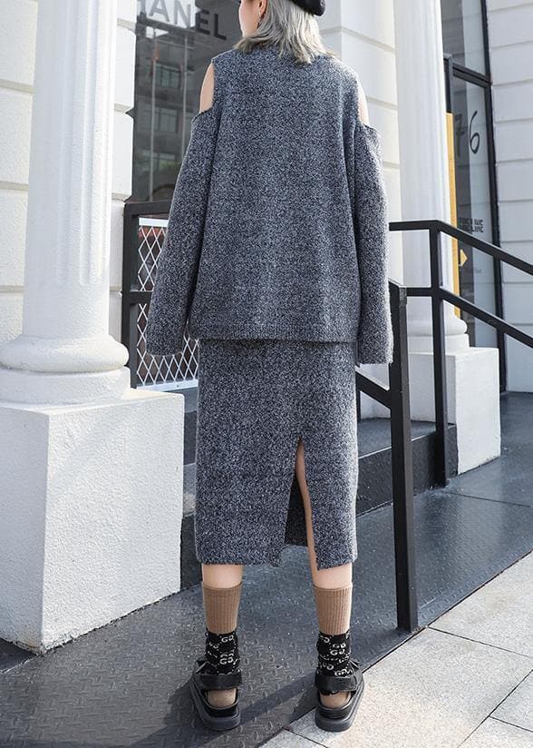 Autumn Knitted Gray Set Women's Two-piece Skirt New Sweater Skirt Set AT-NTP191023