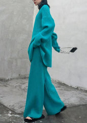 Autumn and winter suit 2021 new women's fashion knitted wide leg pants blue green two piece AT-NSD201014