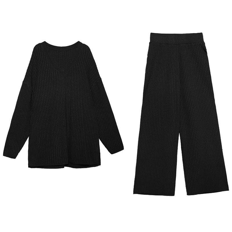 Autumn and winter suit 2021 new women's fashion knitted wide leg pants blue green two piece AT-NSD201014