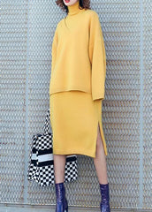 Autumn new temperament yellow high collar long-sleeved sweater suit skirt two-piece AT-NTP191023