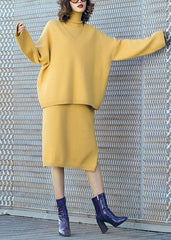 Autumn new temperament yellow high collar long-sleeved sweater suit skirt two-piece AT-NTP191023