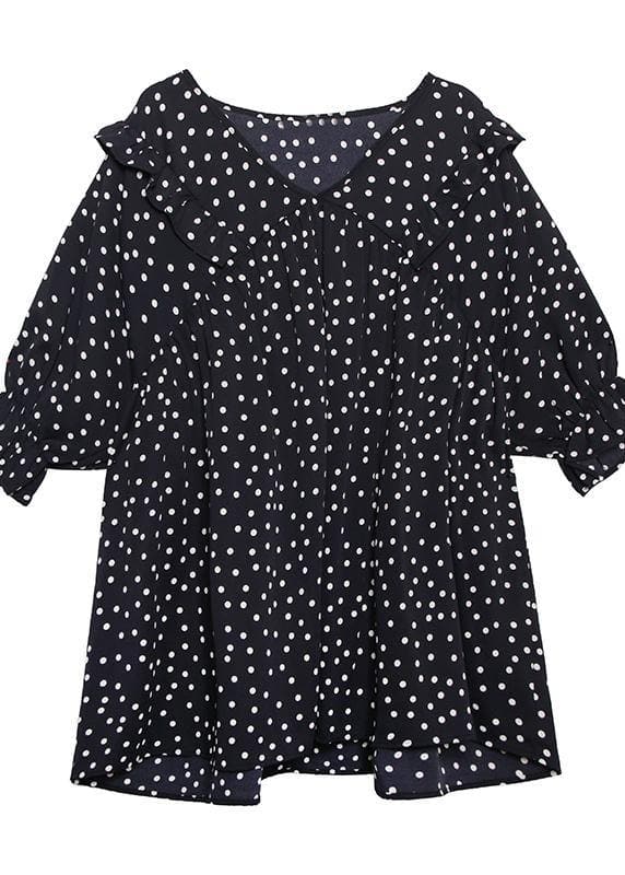 Beach white dotted chiffon clothes plus size Sleeve v neck Ruffles Love tops AT-STP200623