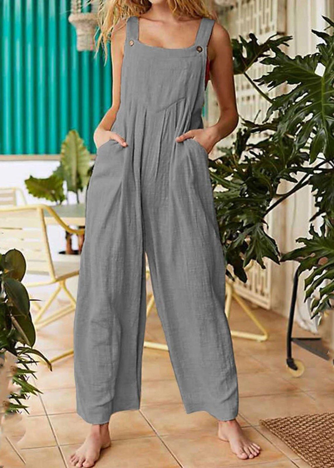 Beautiful  Pockets Patchwork Button Jumpsuit pants dylinoshop