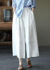 Beautiful Beige Elastic Waist tie waist Wide Leg Pants Linen GK-LPTS210715