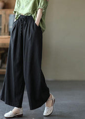 Beautiful Beige Elastic Waist tie waist Wide Leg Pants Linen GK-LPTS210715