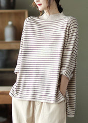 Beautiful Beige Striped Loose Knit Shirt Spring GK-NTP220111