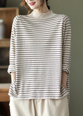 Beautiful Beige Striped Loose Knit Shirt Spring GK-NTP220111