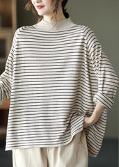 Beautiful Beige Striped Loose Knit Shirt Spring GK-NTP220111