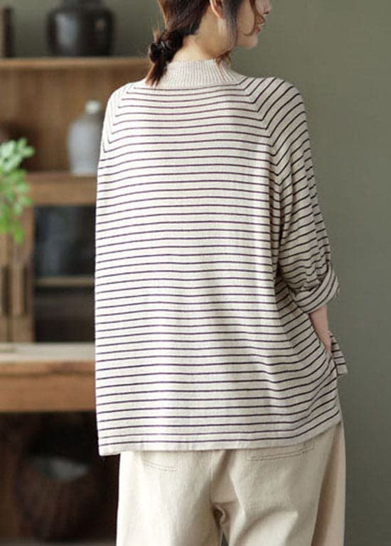 Beautiful Beige Striped Loose Knit Shirt Spring GK-NTP220111